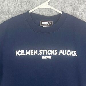 ESPN National Hockey Night T-Shirt Men's Medium Navy Blue Ice Men Sticks Pucks